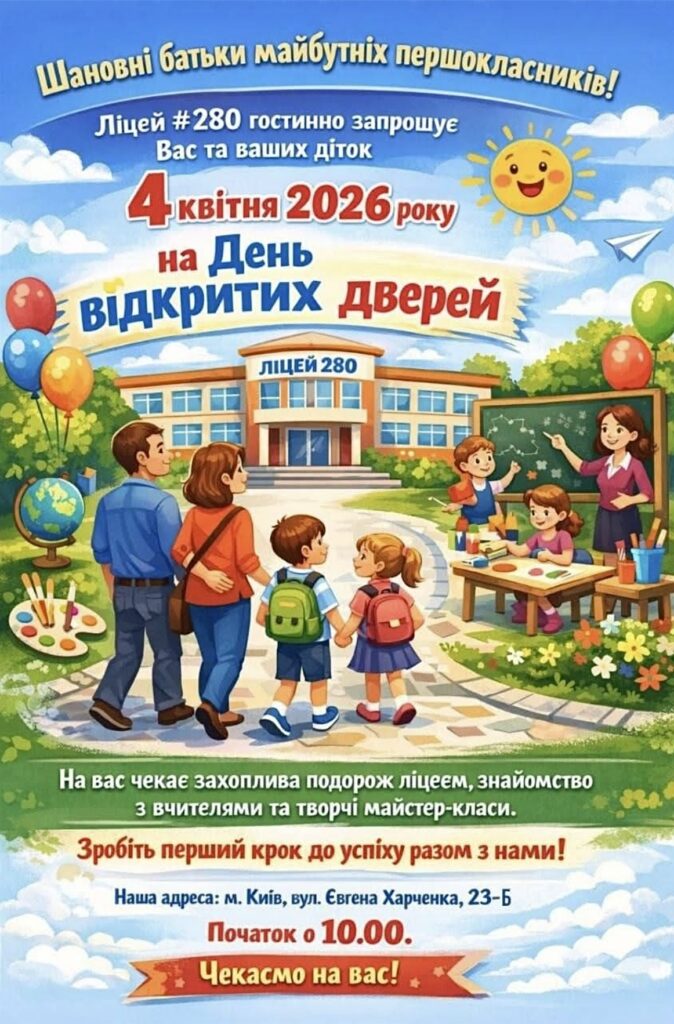 Запрошуємо батьків майбутніх першокласників на День відкритих дверей у ліцеї №280
